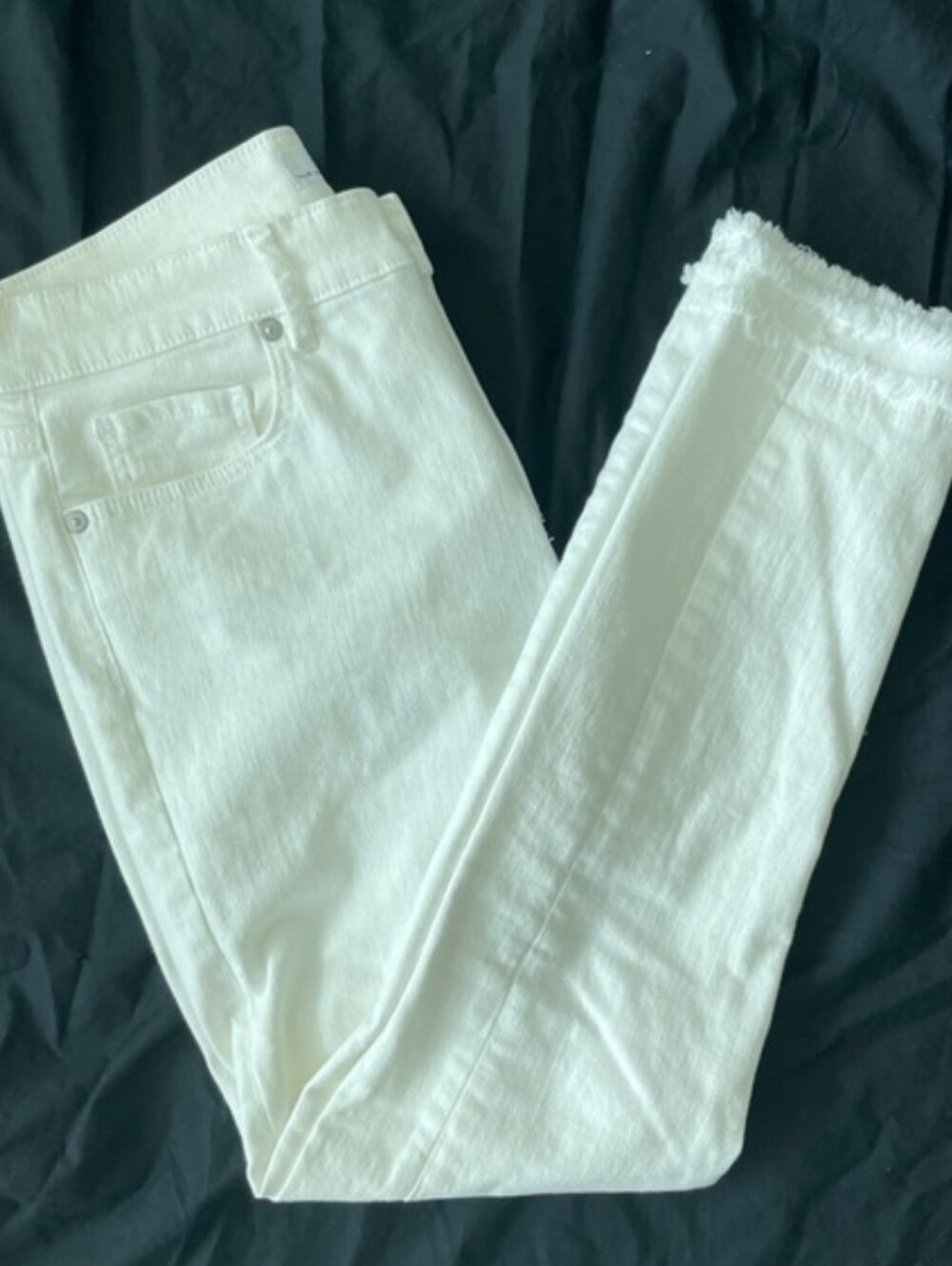 LOFT White Skinny Jeans Double Fringe Hem Sz 24/00